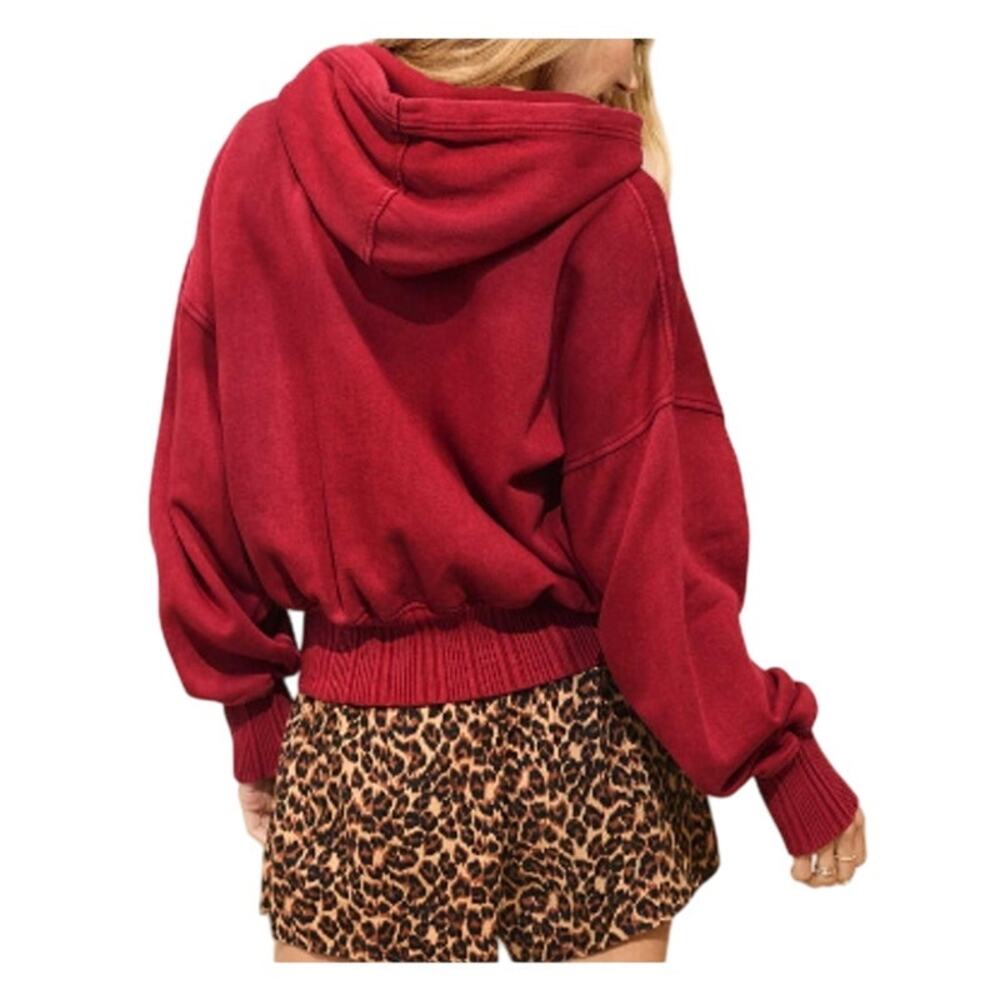 American Eagle Soft Terry Pullover Hoodie Sweatshirt Regular Fit Burgundy Sz XS